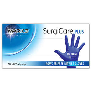SurgiCare Plus Nitrile Exam Gloves Blue 200/bx Small - MARK3