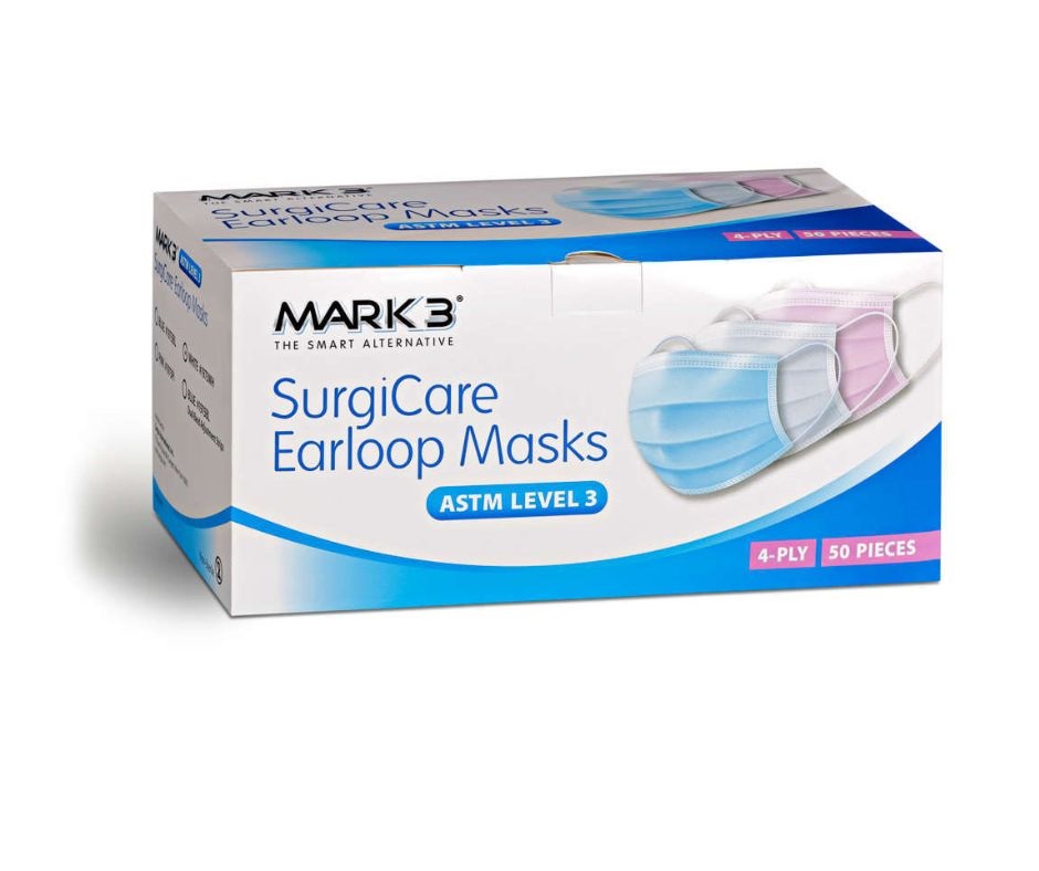 SurgiCare Earloop Face Masks ASTM Level 3 50/bx Pink - MARK3